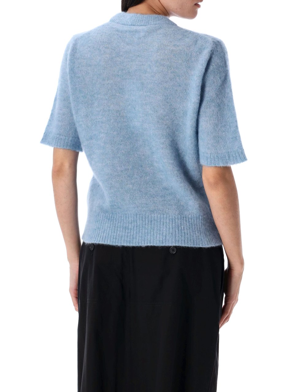Ganni Puddle Knit Tshirt Soft Chambray Lichtblauw