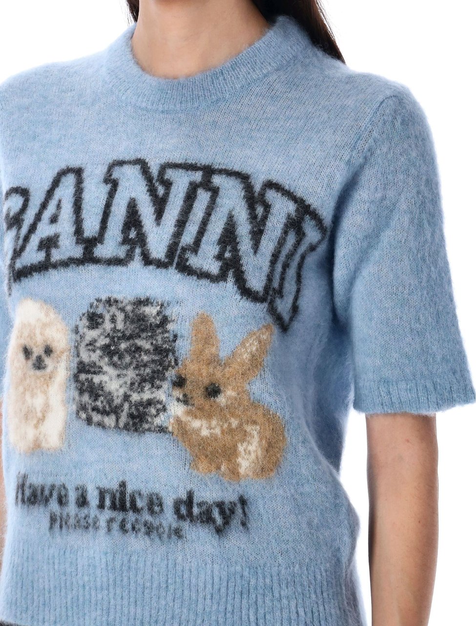 Ganni Puddle Knit Tshirt Soft Chambray Lichtblauw