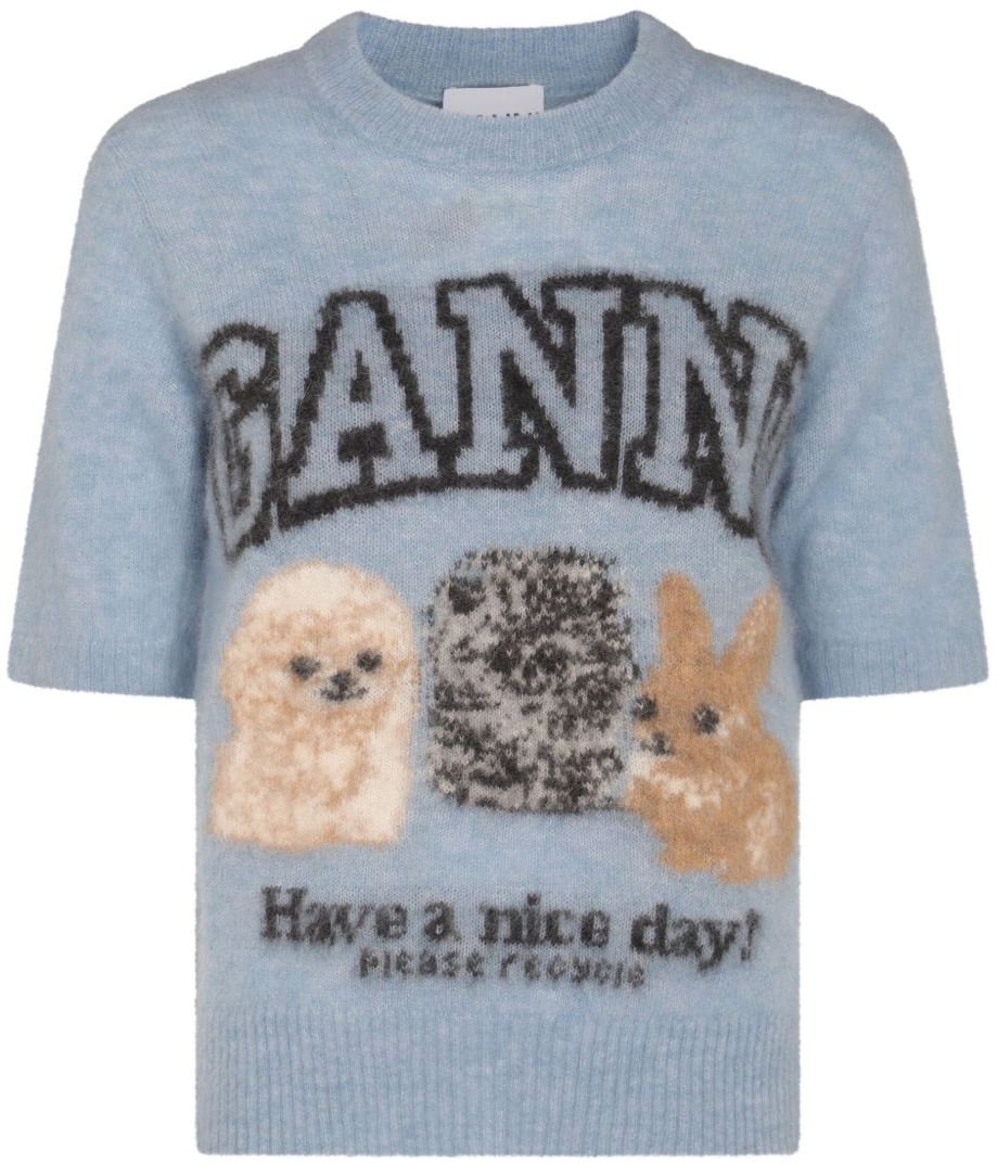 Ganni Ganni T-shirt E Polo Celeste Blauw