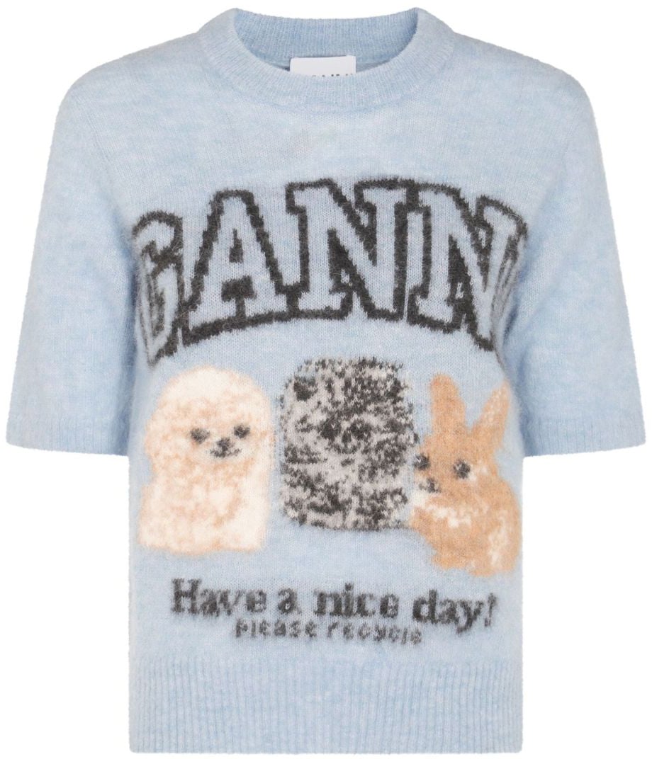 Ganni Ganni T-shirt E Polo Celeste Blauw
