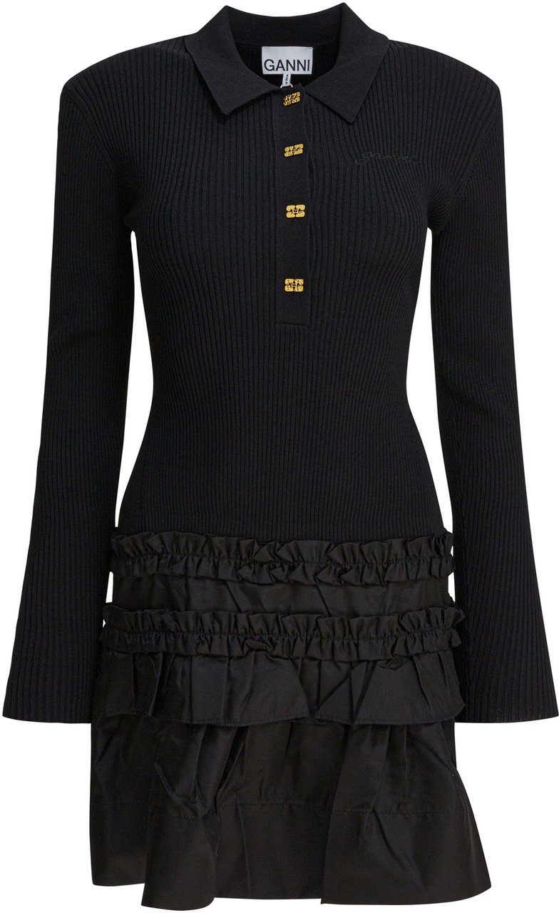 Ganni Flared dress Zwart