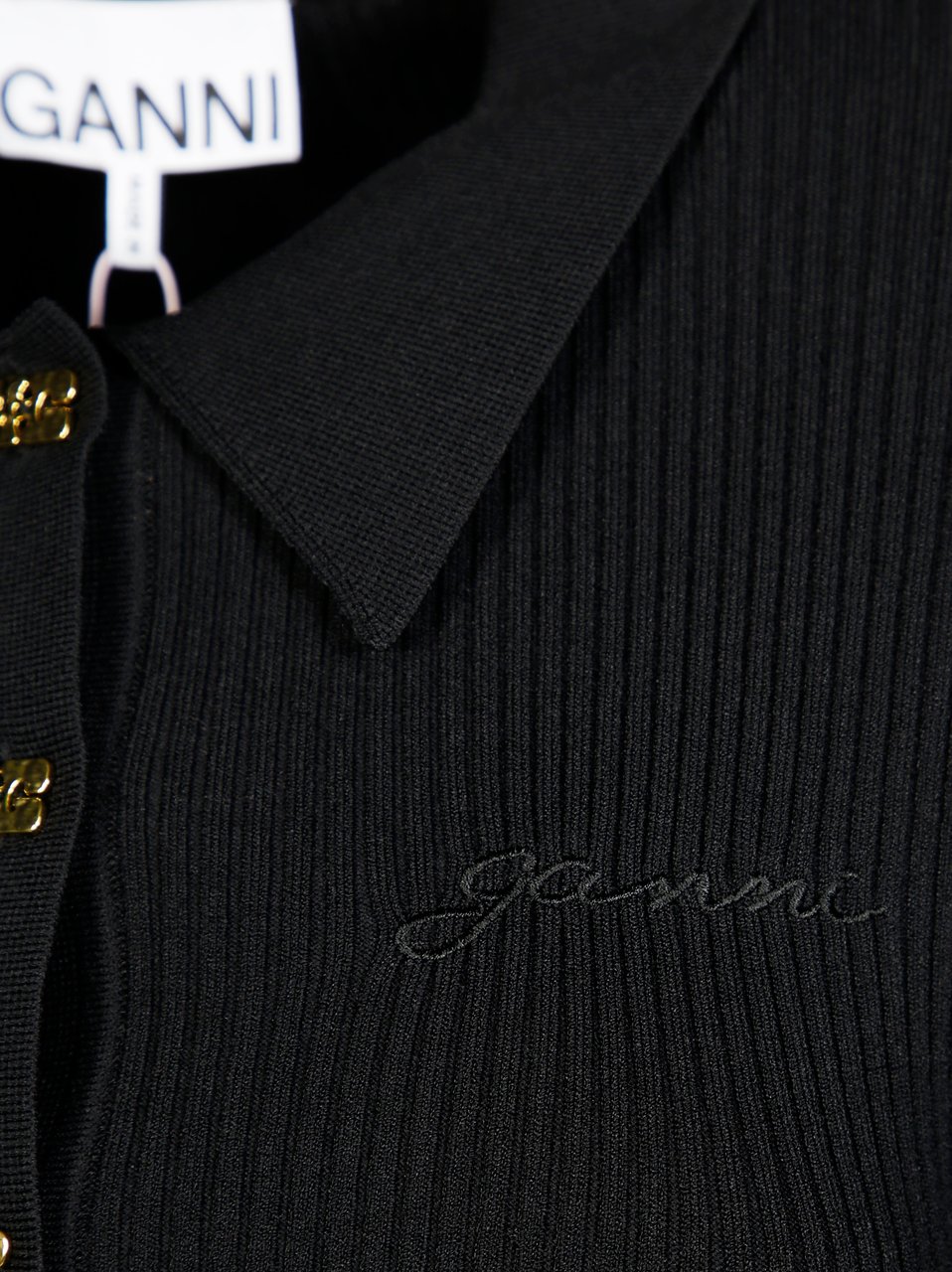 Ganni Melange Rib Knit Mini Dress Zwart