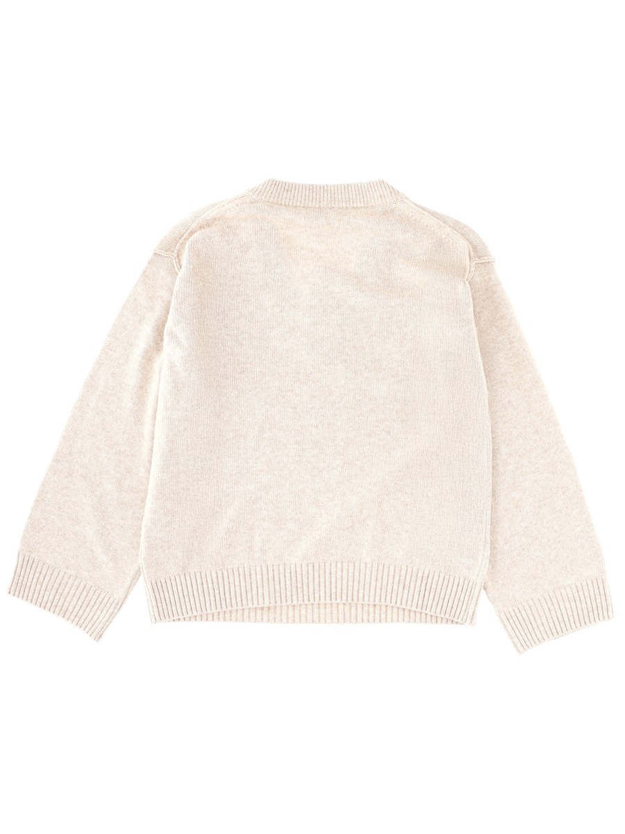 Ganni Textured Knit V-Neck Logo Sweater Neutraal