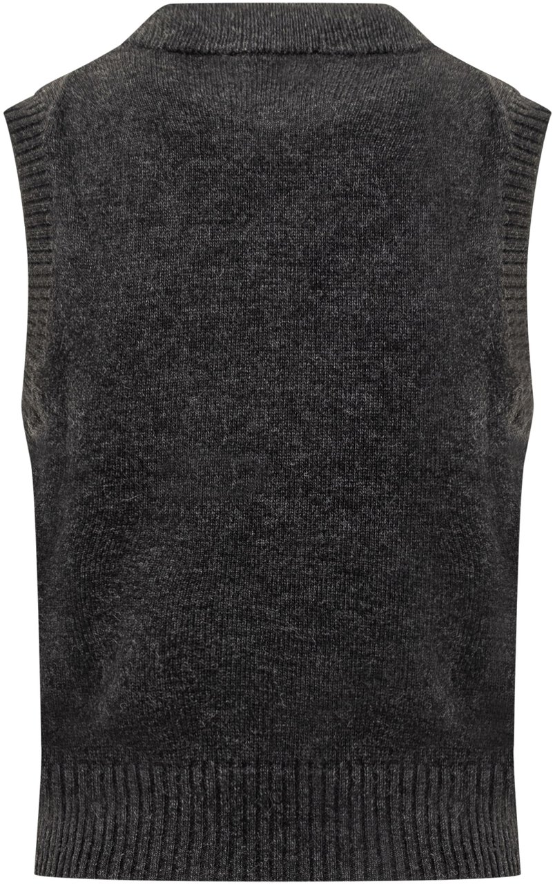 Ganni Gilet Ganni in Lana con Fiori e Logo Donkergrijs