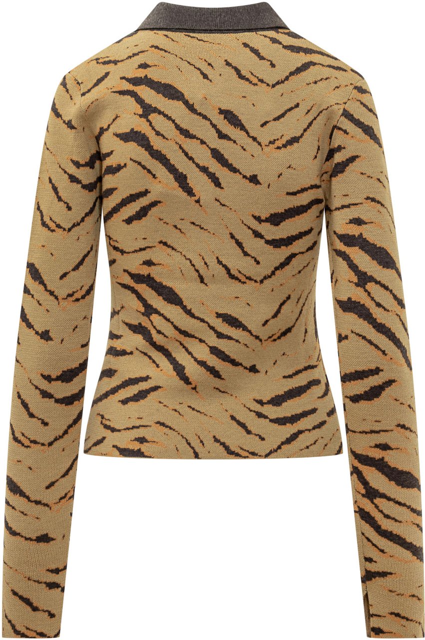 Ganni Ganni Maglia Polo Animalier a Maniche Lunghe Divers