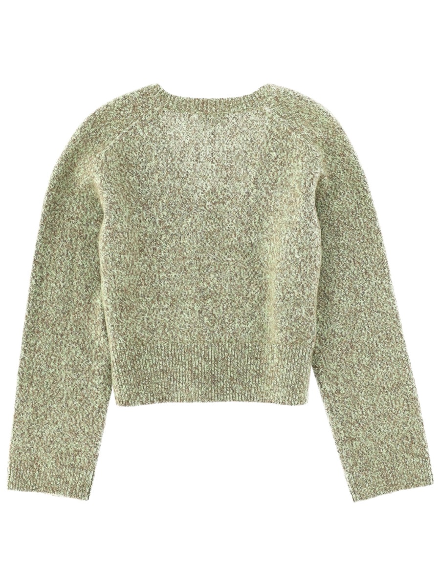 Ganni Green Cropped V-Neck Sweater Grijs