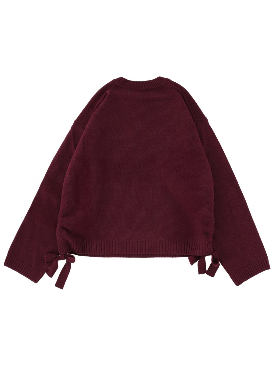 Ganni Burgundy Wool-Blend Oversized Side Tie Sweater Zwart