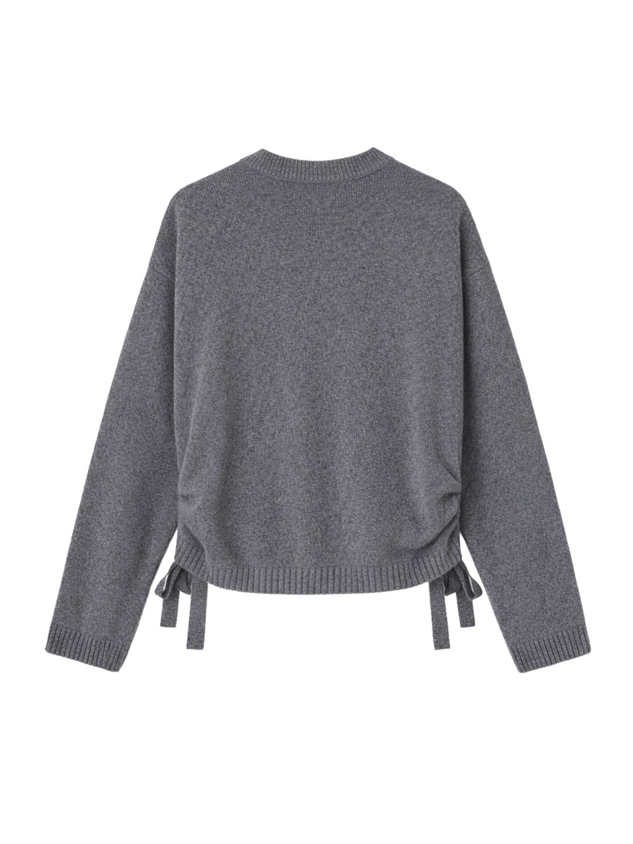Ganni Grey Ruched Side Embroidered Sweater Grijs