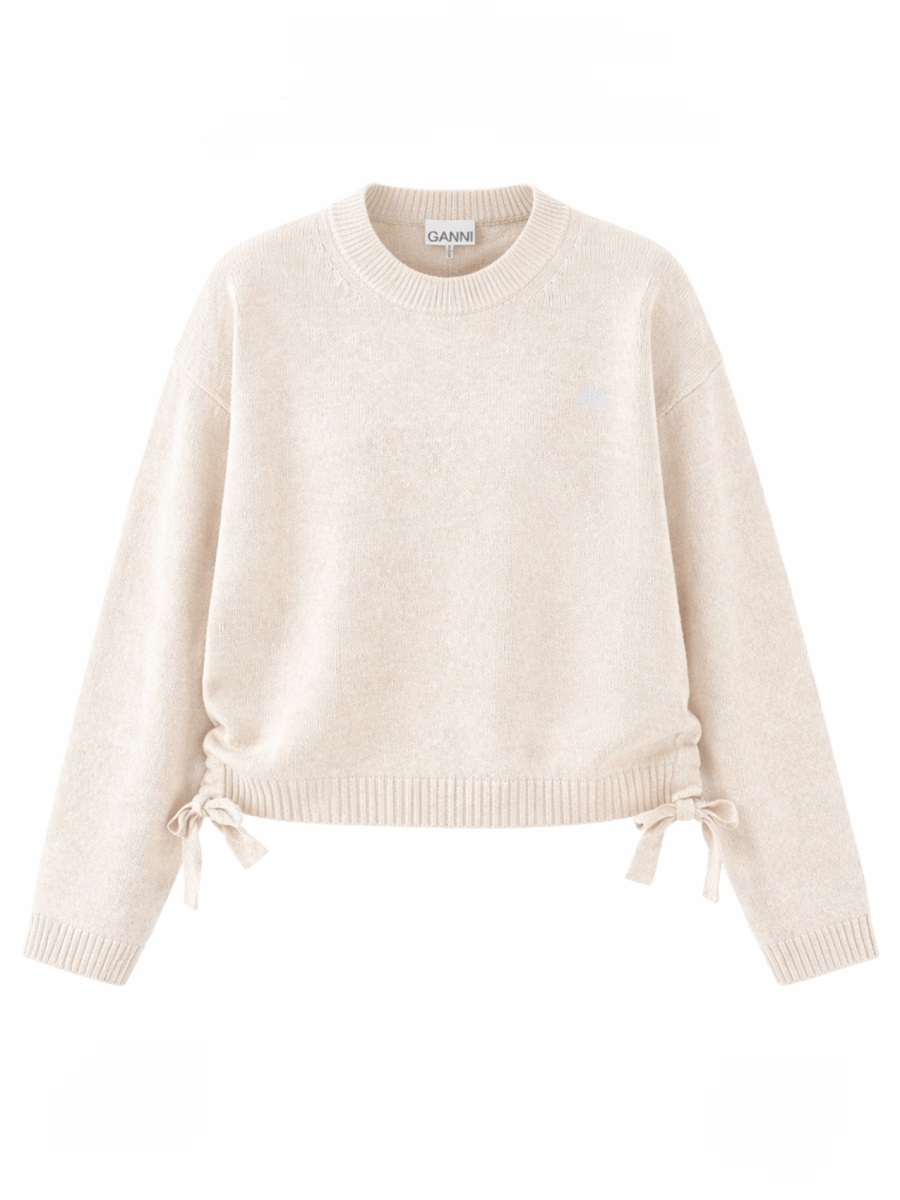 Ganni Cropped Ribbed Waistband Sweater Neutraal