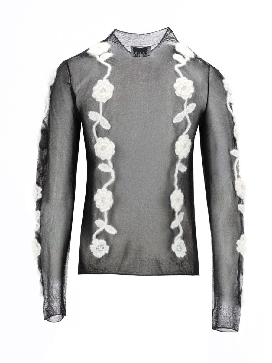 Ganni Recycled Polyamide-Blend Mesh Sheer Top Grijs