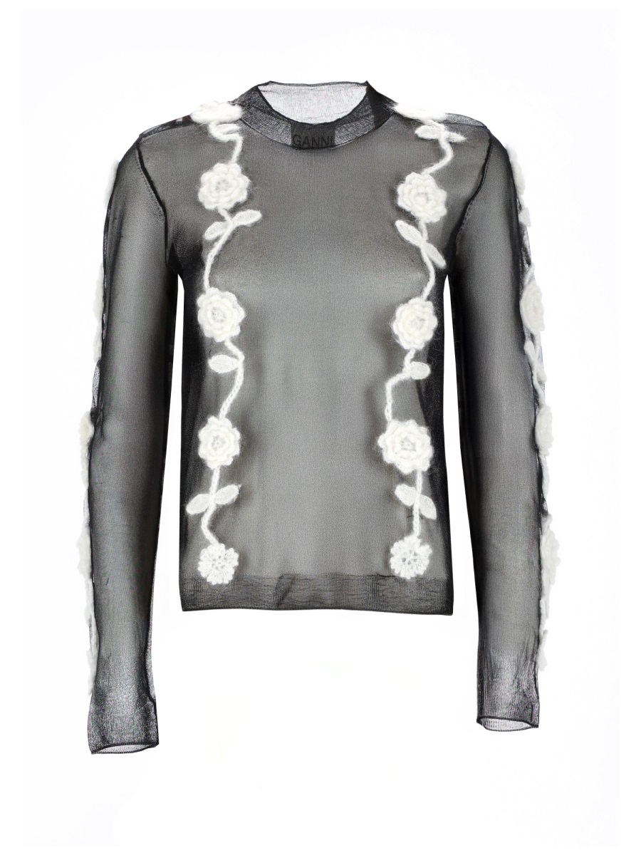 Ganni Recycled Polyamide-Blend Mesh Sheer Top Grijs