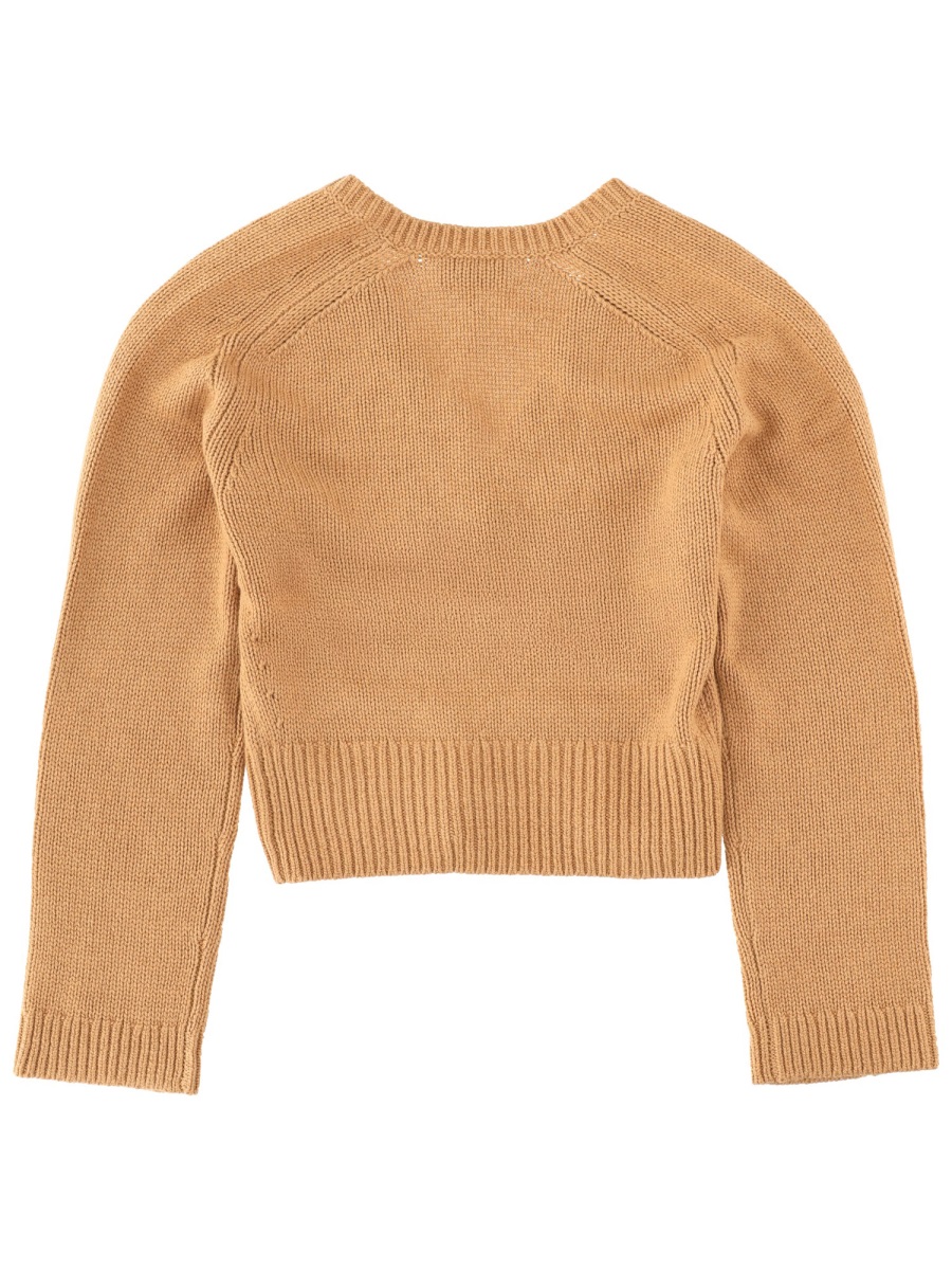 Ganni Beige Cropped V-Neck Sweater Bruin
