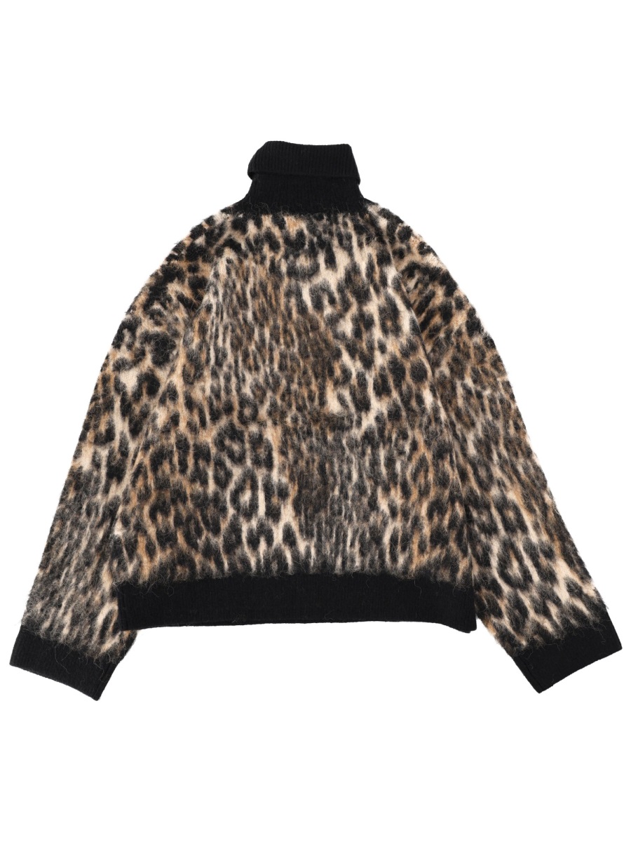 Ganni Animalier Leopard Print Turtleneck Sweater Grijs