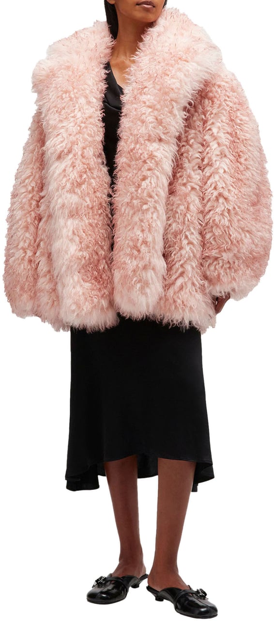 Ganni LONG PILE ALTERNATIVE FUR MIDI COAT Roze