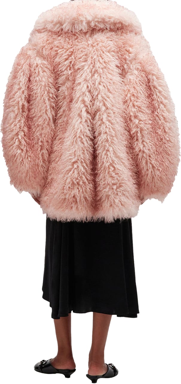 Ganni LONG PILE ALTERNATIVE FUR MIDI COAT Roze