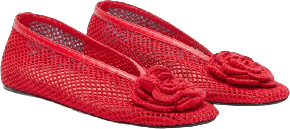 Ganni MESH FLOWER JENNY BALLERINAS Rood