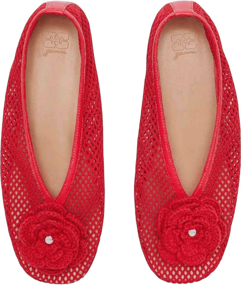 Ganni MESH FLOWER JENNY BALLERINAS Rood