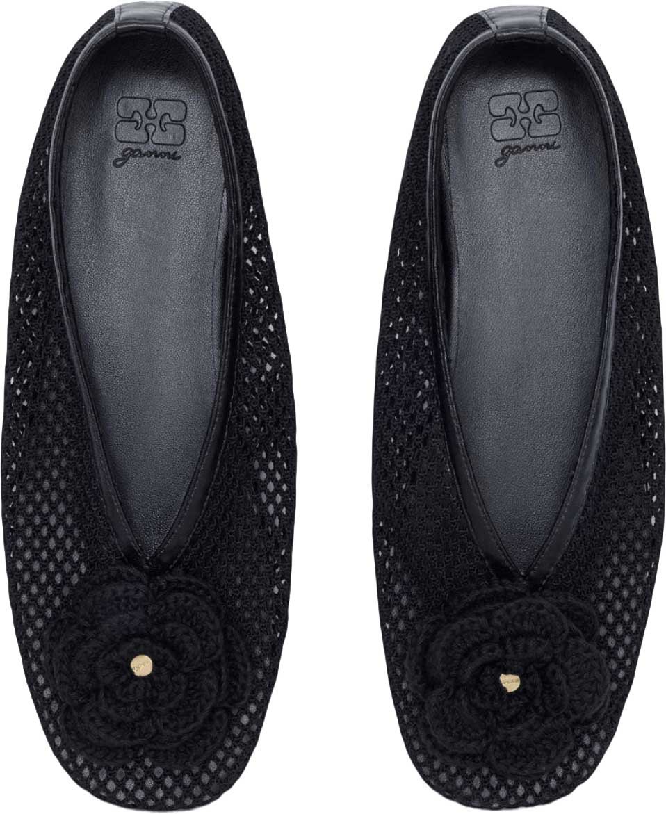 Ganni MESH FLOWER JENNY BALLERINAS Zwart