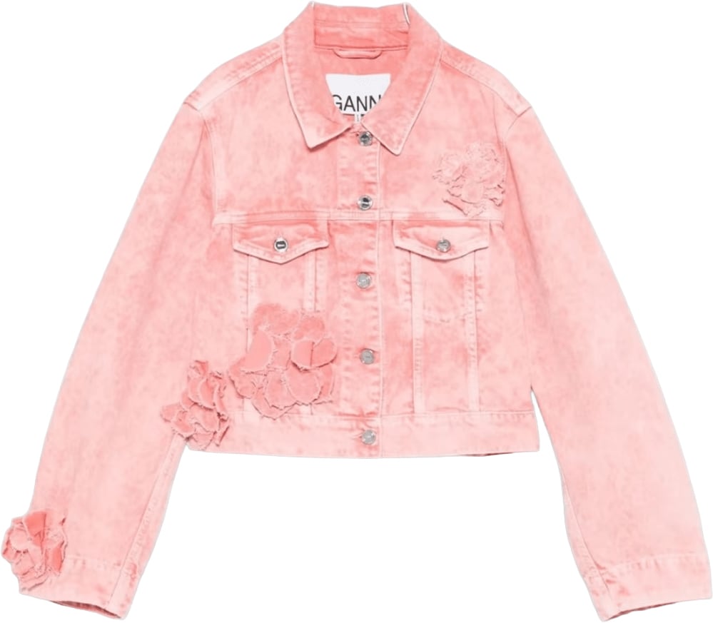 Ganni Overdyed Cropped Denim Jacket Roze