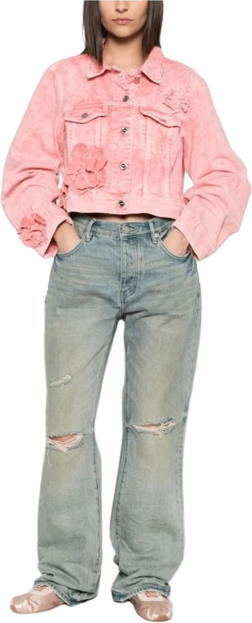 Ganni Overdyed Cropped Denim Jacket Roze