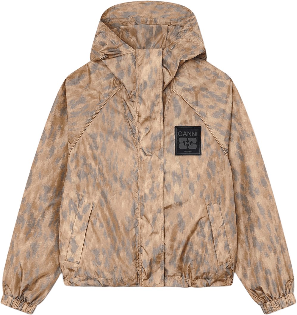 Ganni Printed Flyweight Nylon Jacket Beige