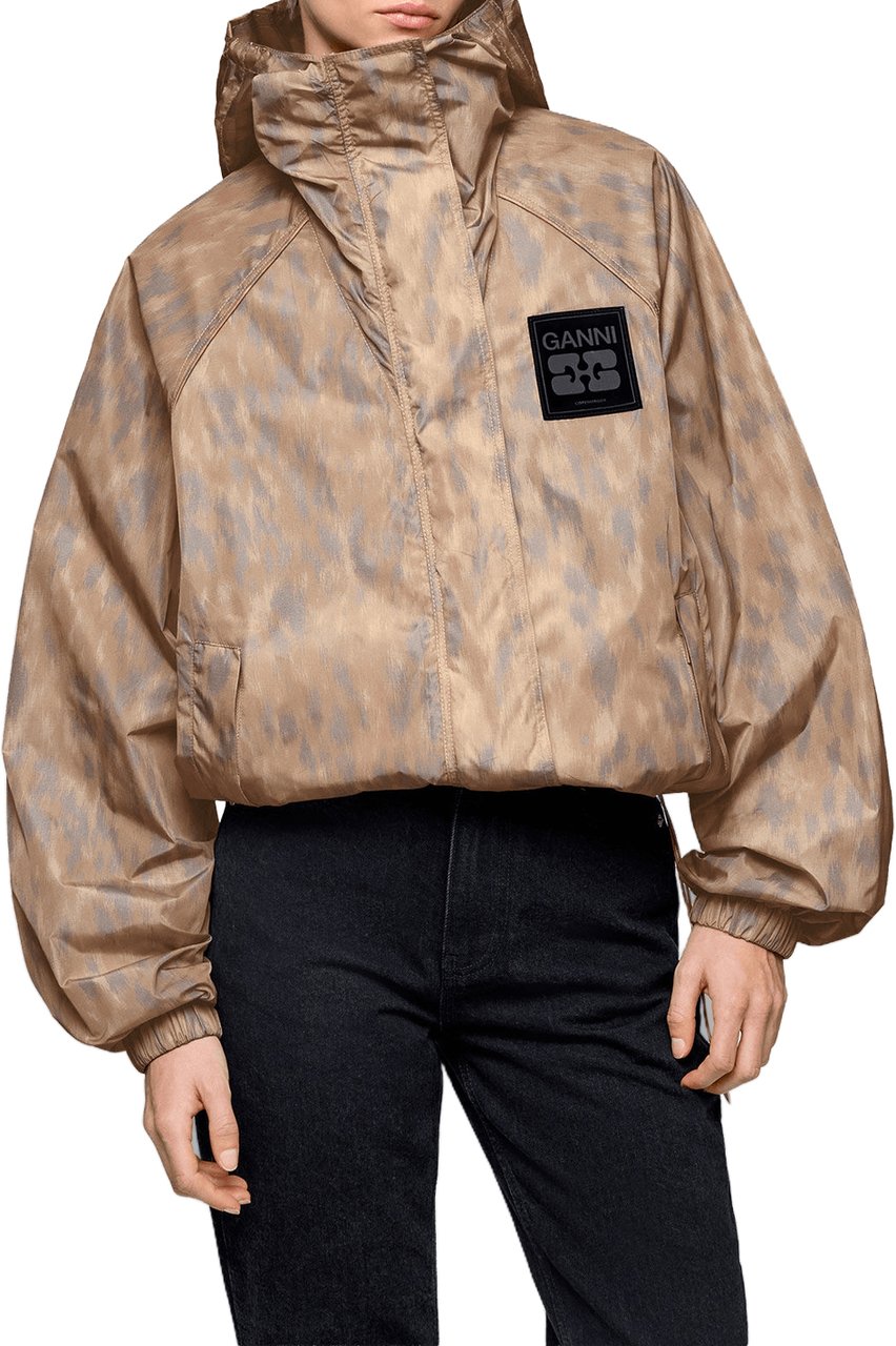Ganni Printed Flyweight Nylon Jacket Beige