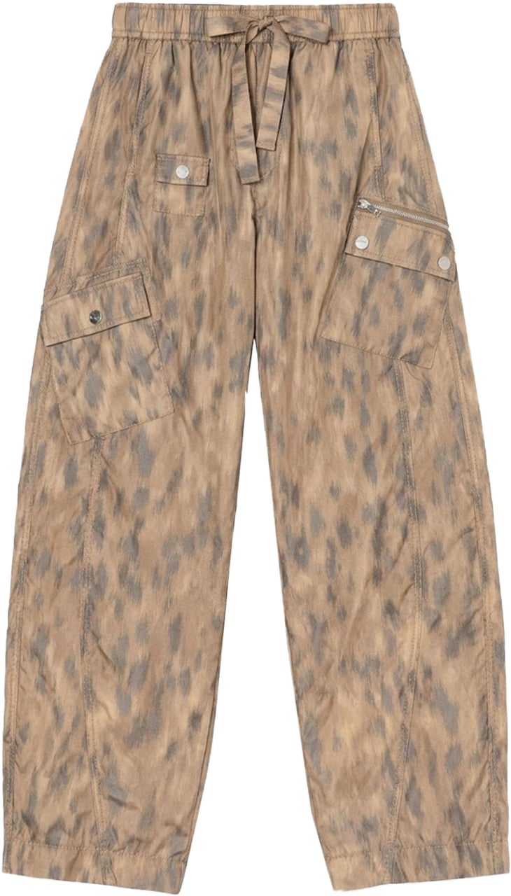 Ganni Printed Flyweight Nylon Relaxed Elastic Pants Taupe