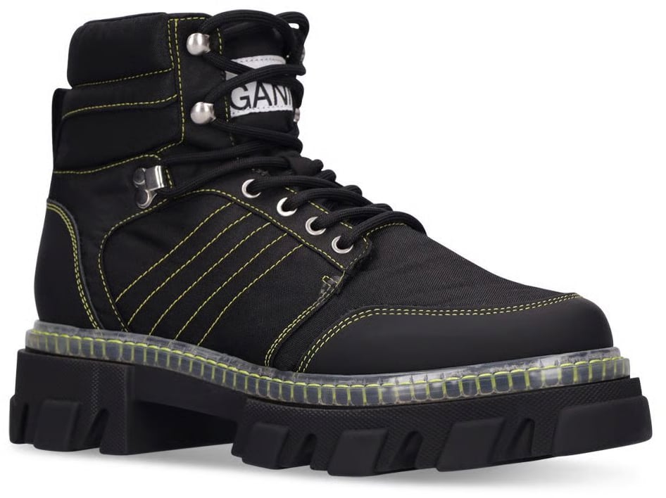 Ganni Cleated Lace Up Hiking Boots Zwart