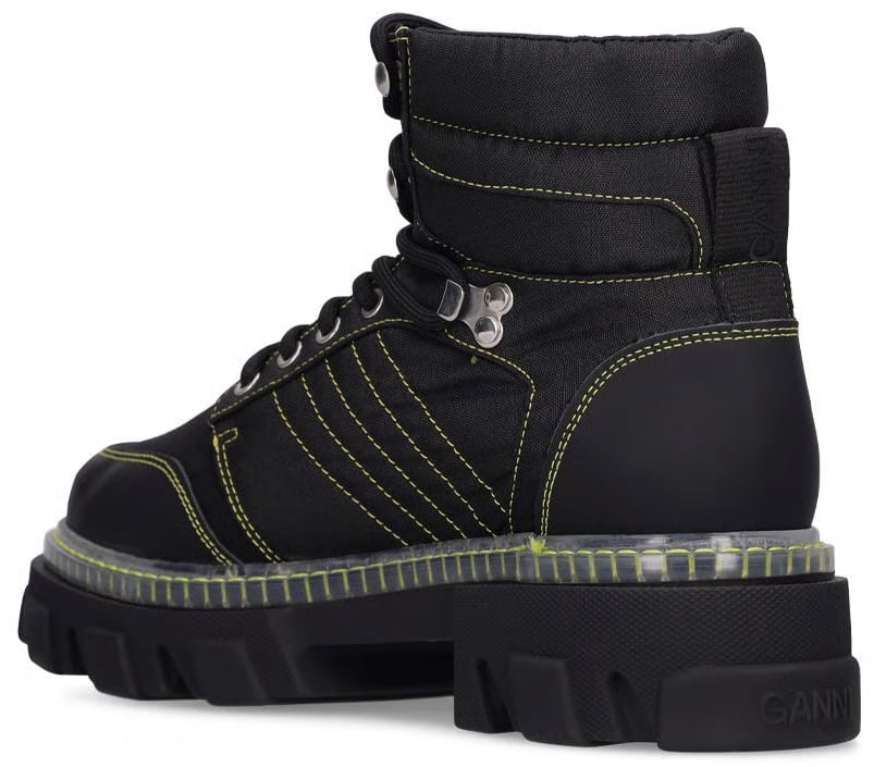 Ganni Cleated Lace Up Hiking Boots Zwart