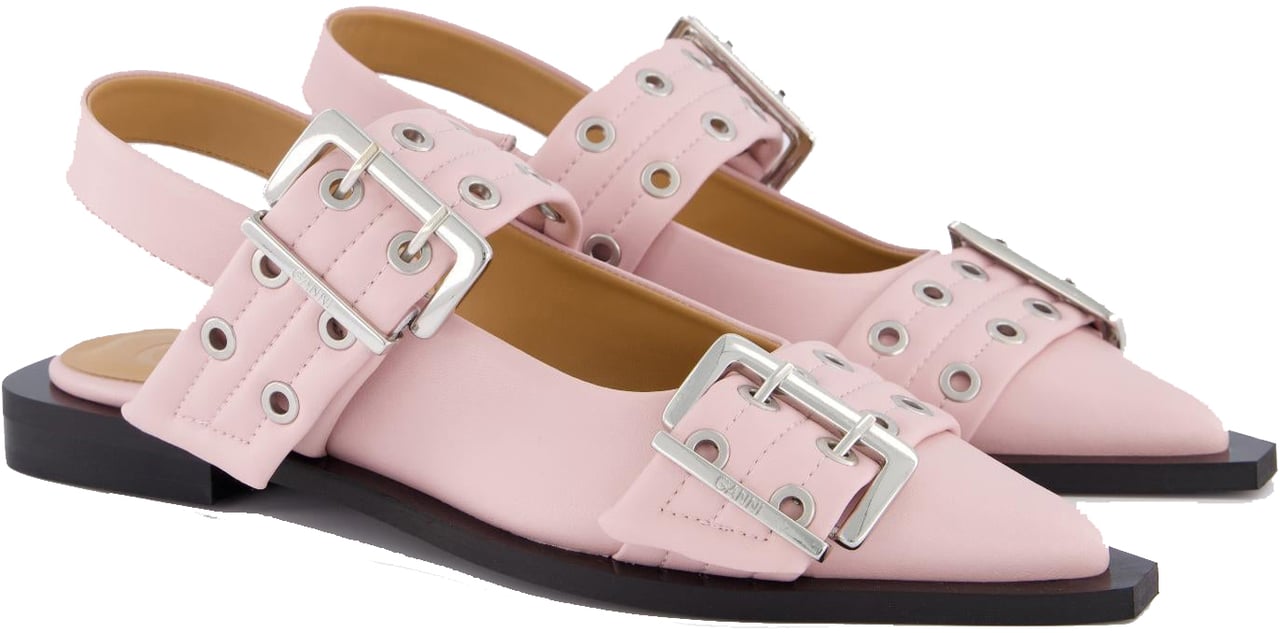Ganni Dames Chunky Buckle Ballerina Roze Roze