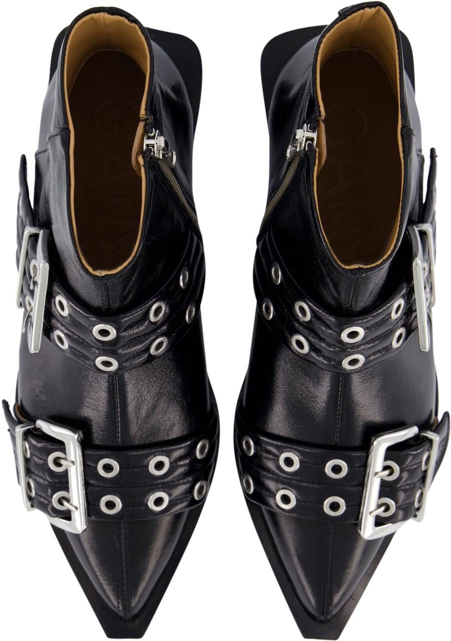 Ganni Dames Feminine Buckle Flat Boot Zwart