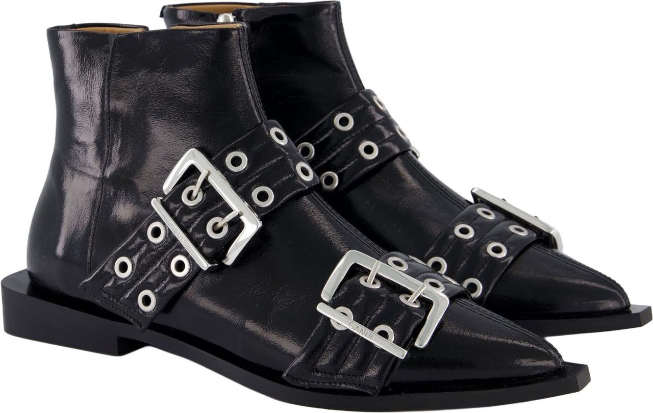 Ganni Dames Feminine Buckle Flat Boot Zwart