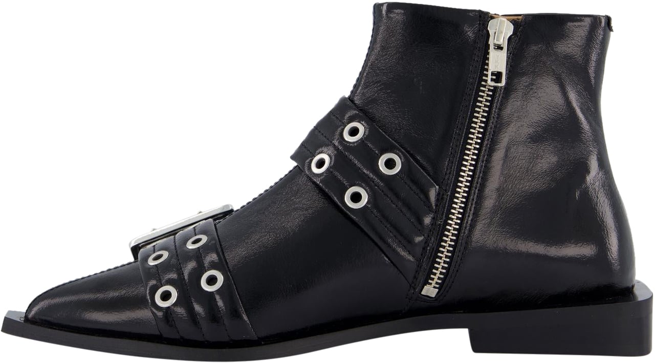 Ganni Dames Feminine Buckle Flat Boot Zwart
