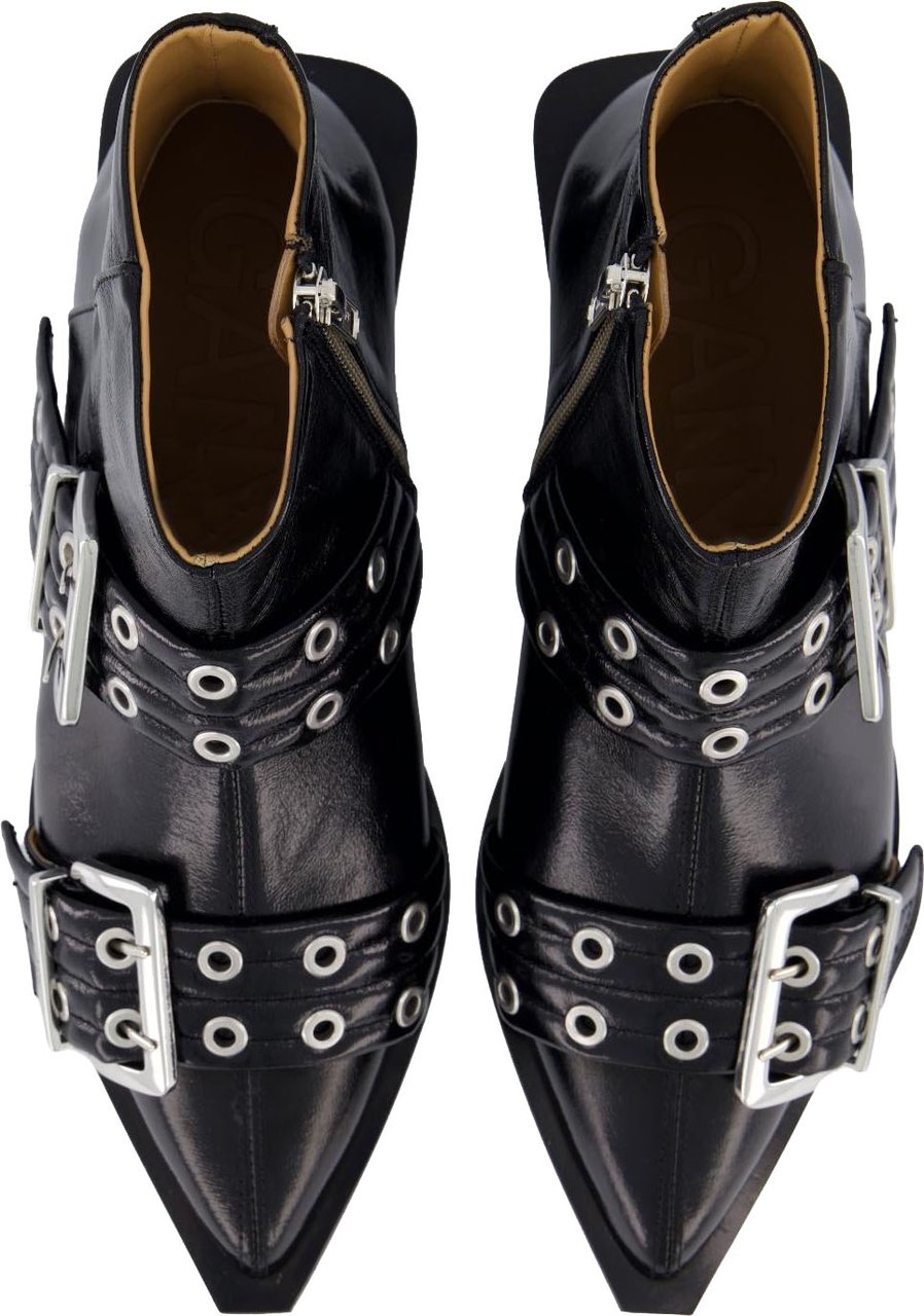 Ganni Dames Feminine Buckle Flat Boot Zwart