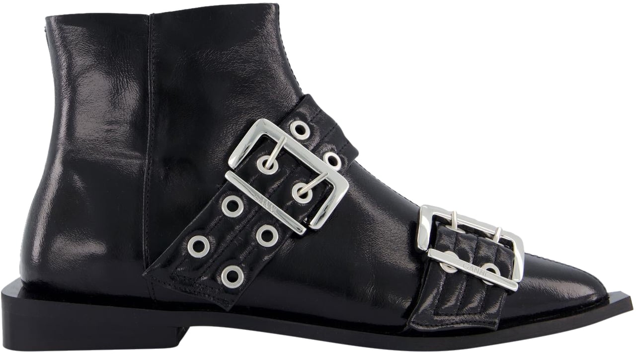 Ganni Dames Feminine Buckle Flat Boot Zwart