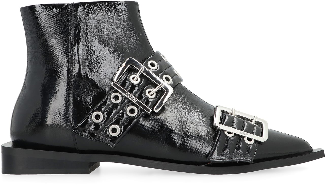 Ganni Faux leather ankle boots Zwart