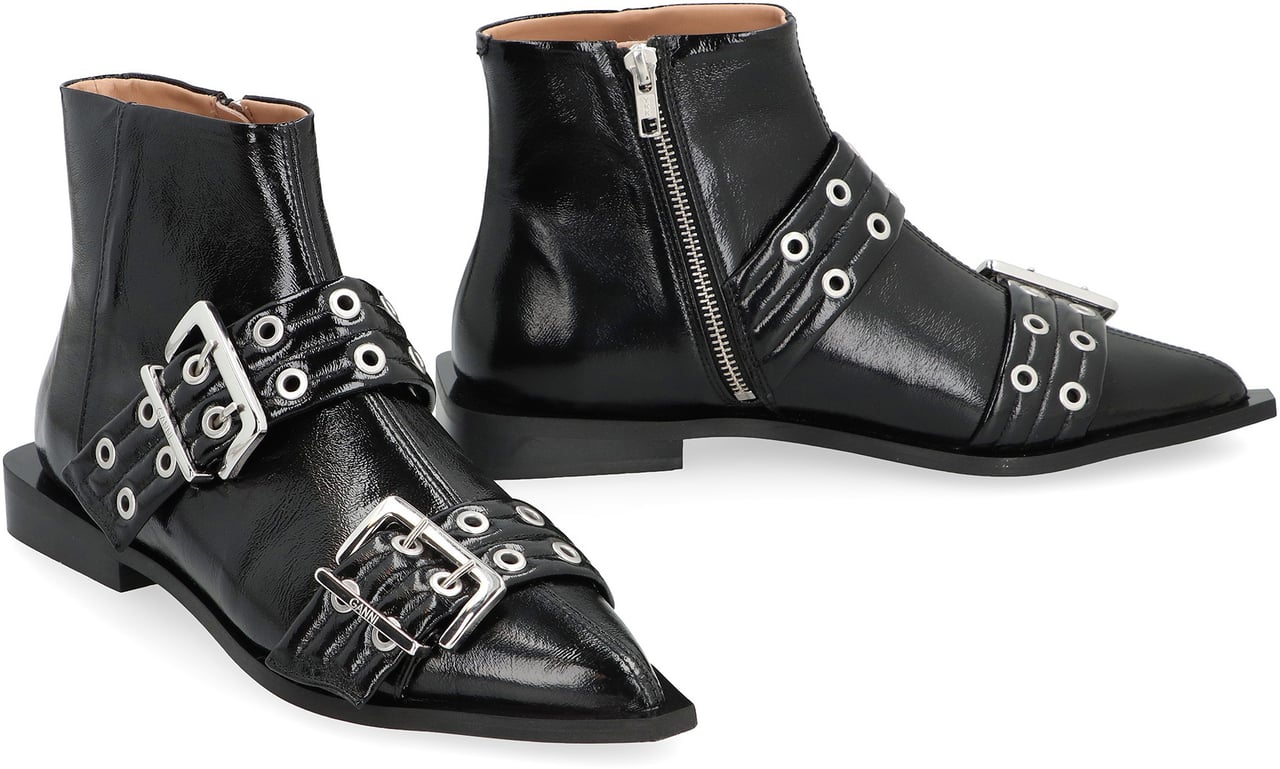 Ganni Faux leather ankle boots Zwart