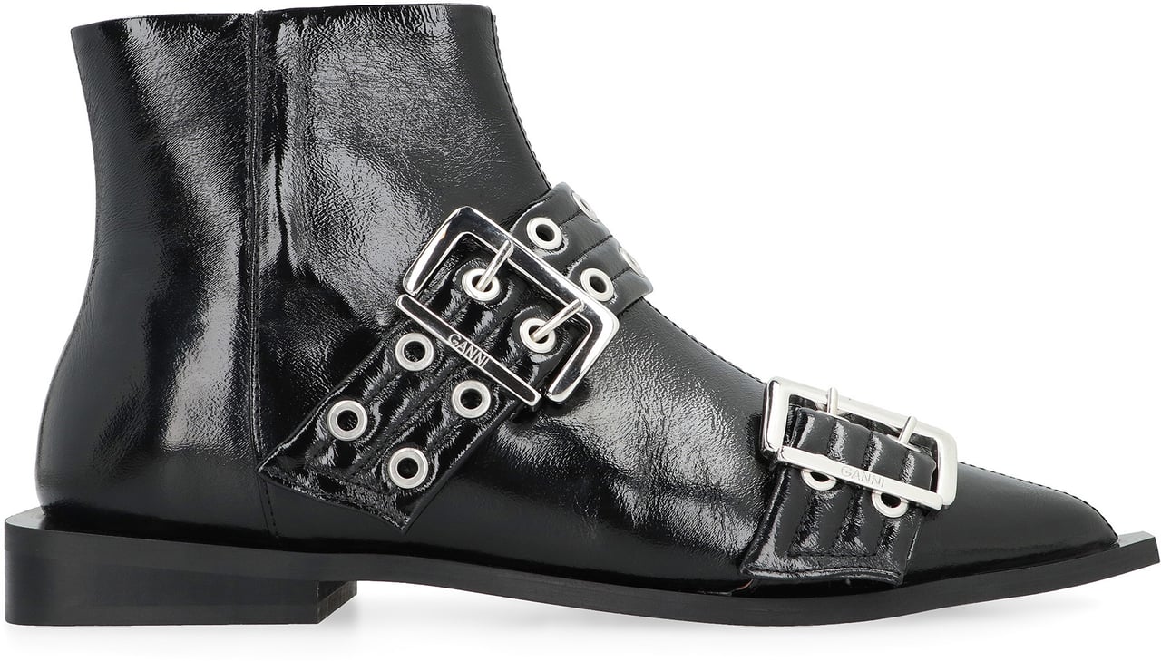 Ganni Faux leather ankle boots Zwart