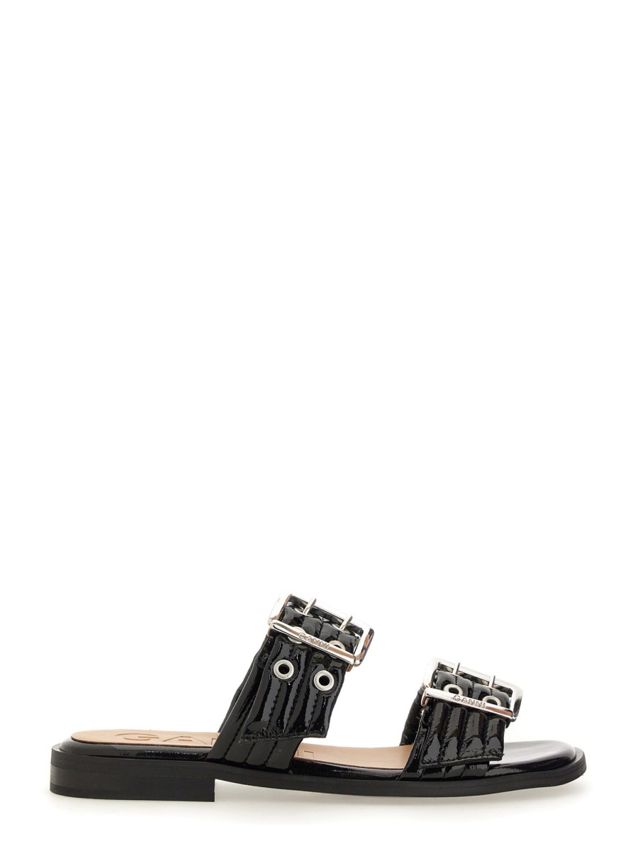 Ganni Glossy Finish Edgy Hardware Sandals Zwart