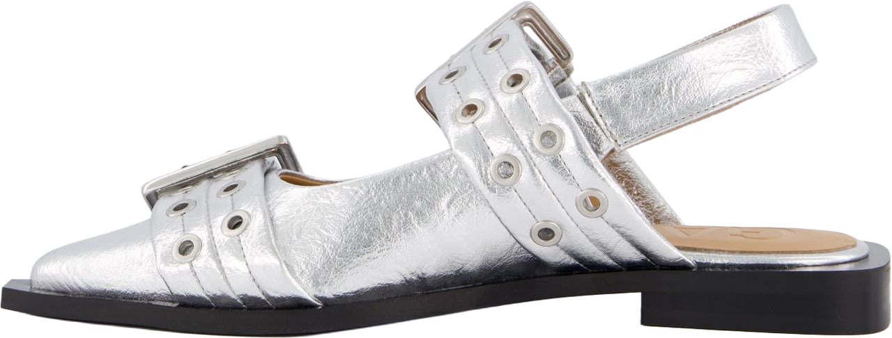 Ganni Dames Chunky Buckle Ballerina Zilver Metallic