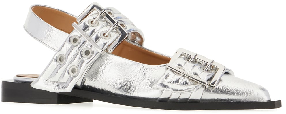 Ganni Ganni Silver polyester Feminine Buckle ballerinas Zilver