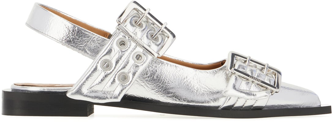 Ganni Ganni Silver polyester Feminine Buckle ballerinas Zilver