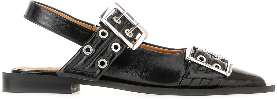 Ganni Ganni Black synthetic leather Feminine Buckle ballerinas Zwart