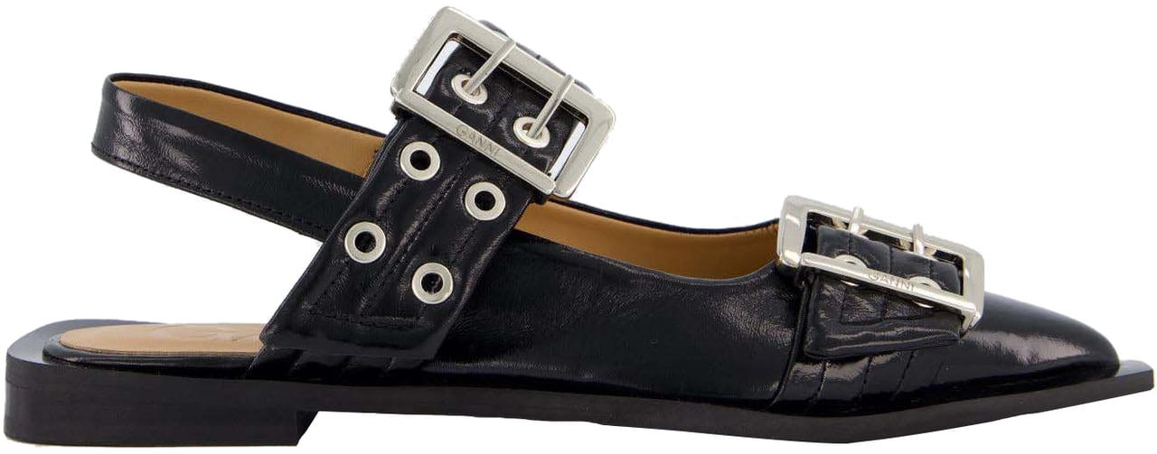 Ganni Dames Chunky Buckle Ballerina Zwart Zwart