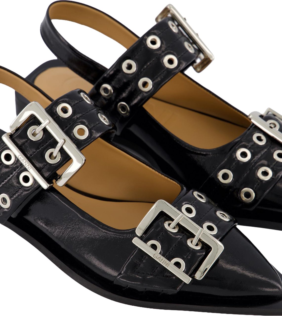 Ganni Dames Chunky Buckle Ballerina Zwart Zwart