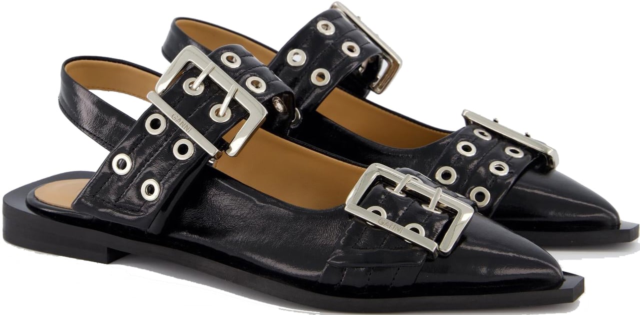 Ganni Dames Chunky Buckle Ballerina Zwart Zwart