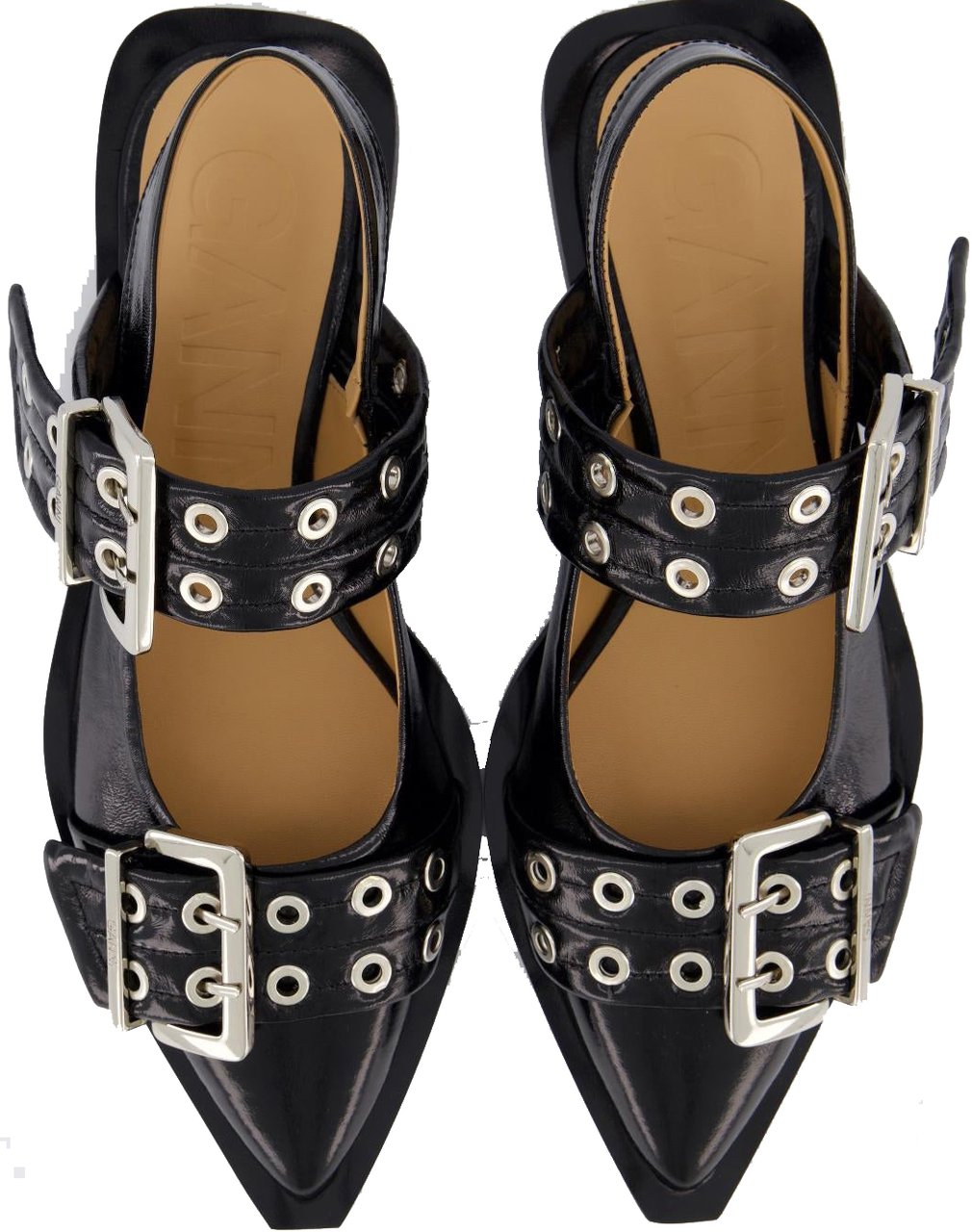 Ganni Dames Chunky Buckle Ballerina Zwart Zwart