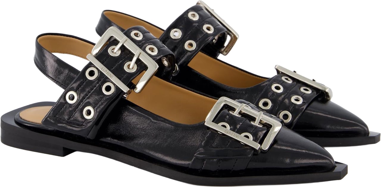 Ganni Dames Chunky Buckle Ballerina Zwart Zwart