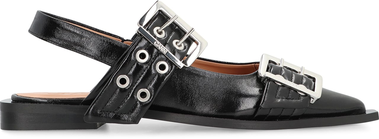 Ganni Feminine Buckle faux leather slingback pumps Zwart