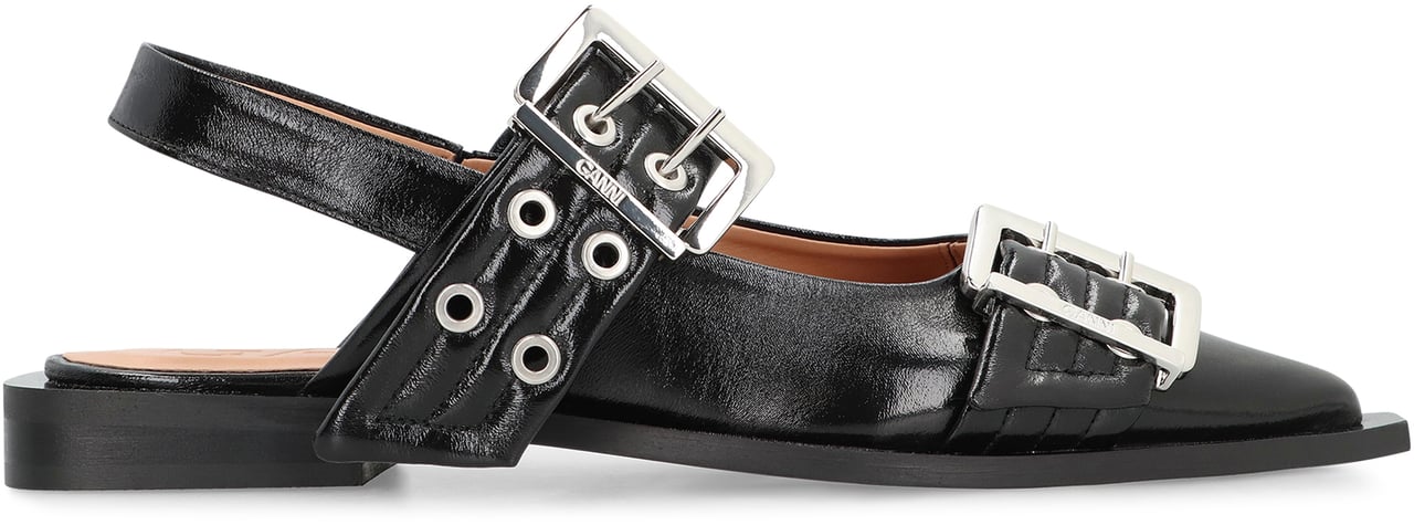Ganni Feminine Buckle faux leather slingback pumps Zwart